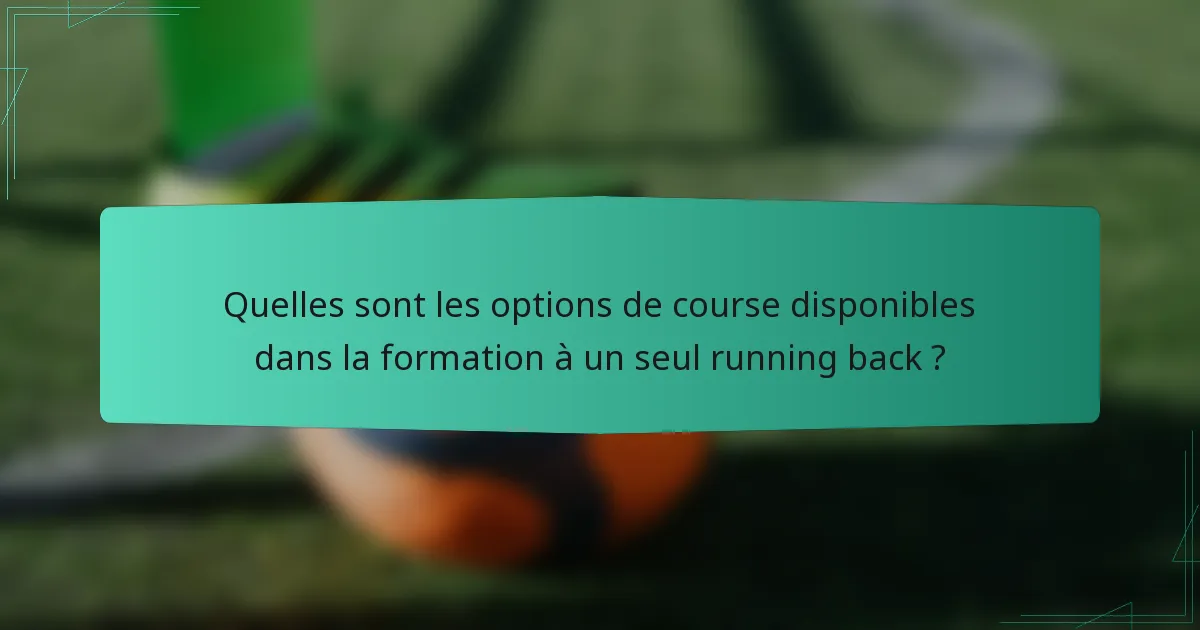Quelles sont les options de course disponibles dans la formation à un seul running back ?